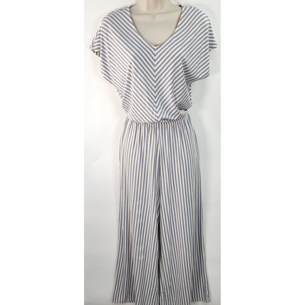 Matilda Jane All Day Romper Women's S Gray White Striped Coastal Country Club
